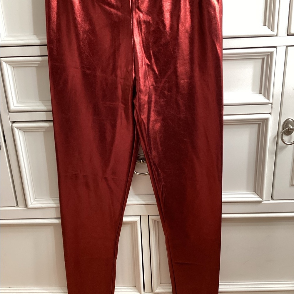 NWOT SOHO GIRLS Shiny Red Metallic Leggings M